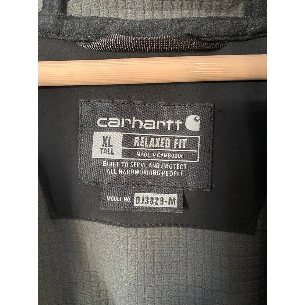 Black Carhartt Rain Defender Relaxed Fit Hooded Jacket -‎ (Men’s XL Tall) - Picture 3 of 9
